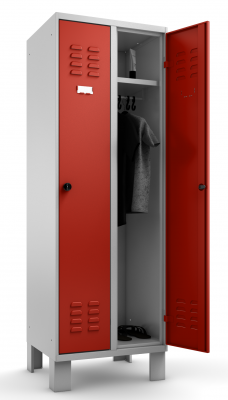 Stahl-Kleiderschrank mit 2 Türen auf Füßen Innenausstattung: Hutboden und Kleiderstange inkl. 3 Kleiderhaken